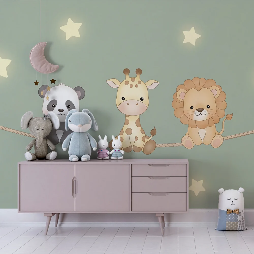 Papier de parede quarto bebê | Panda zirafa i lav pod zvijezdama