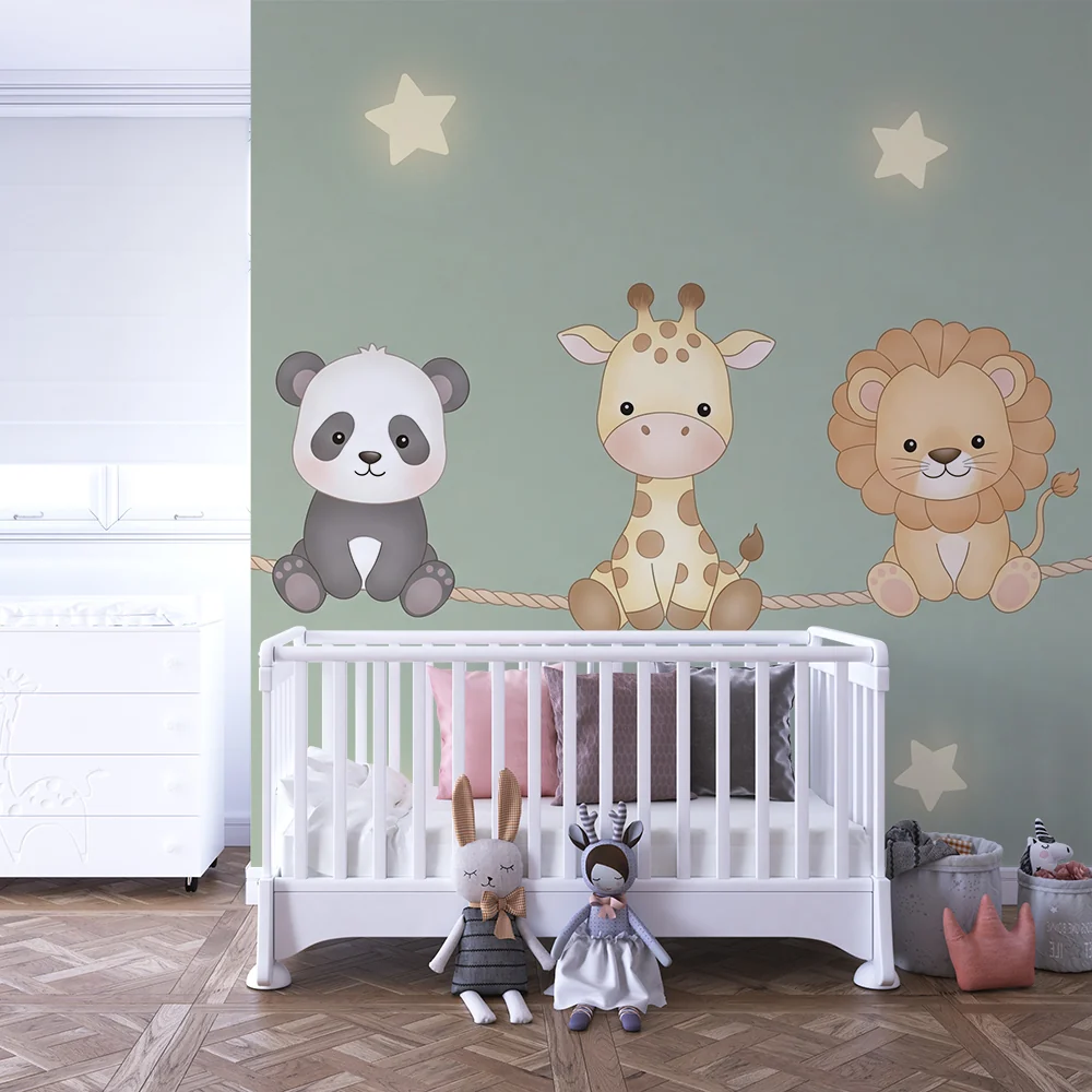 Papier de parede quarto bebê | Panda zirafa i lav pod zvijezdama
