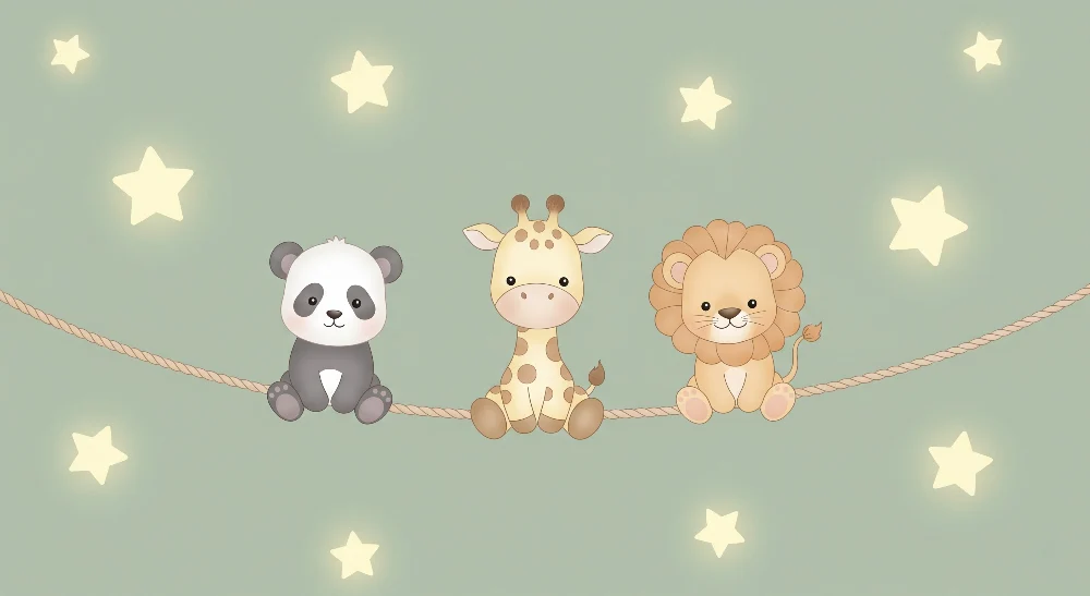 Papier de parede quarto bebê | Panda zirafa i lav pod zvijezdama