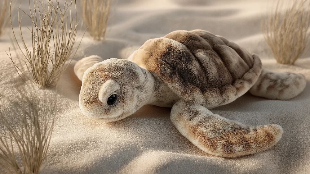 Papier de parede quarto bebê | Pequena tartaruga na areia com ervas delicadas