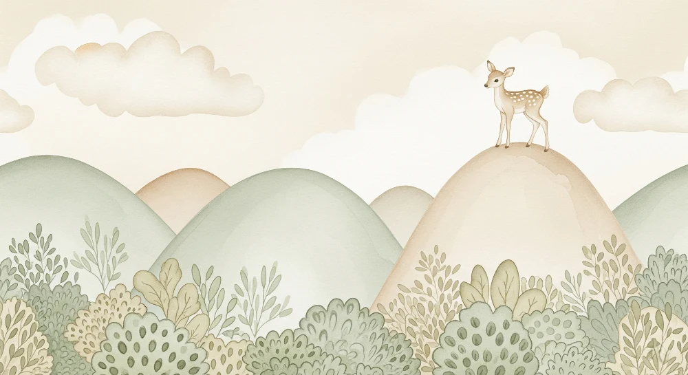 Papier de parede quarto bebê | Pequeno cervo nas colinas