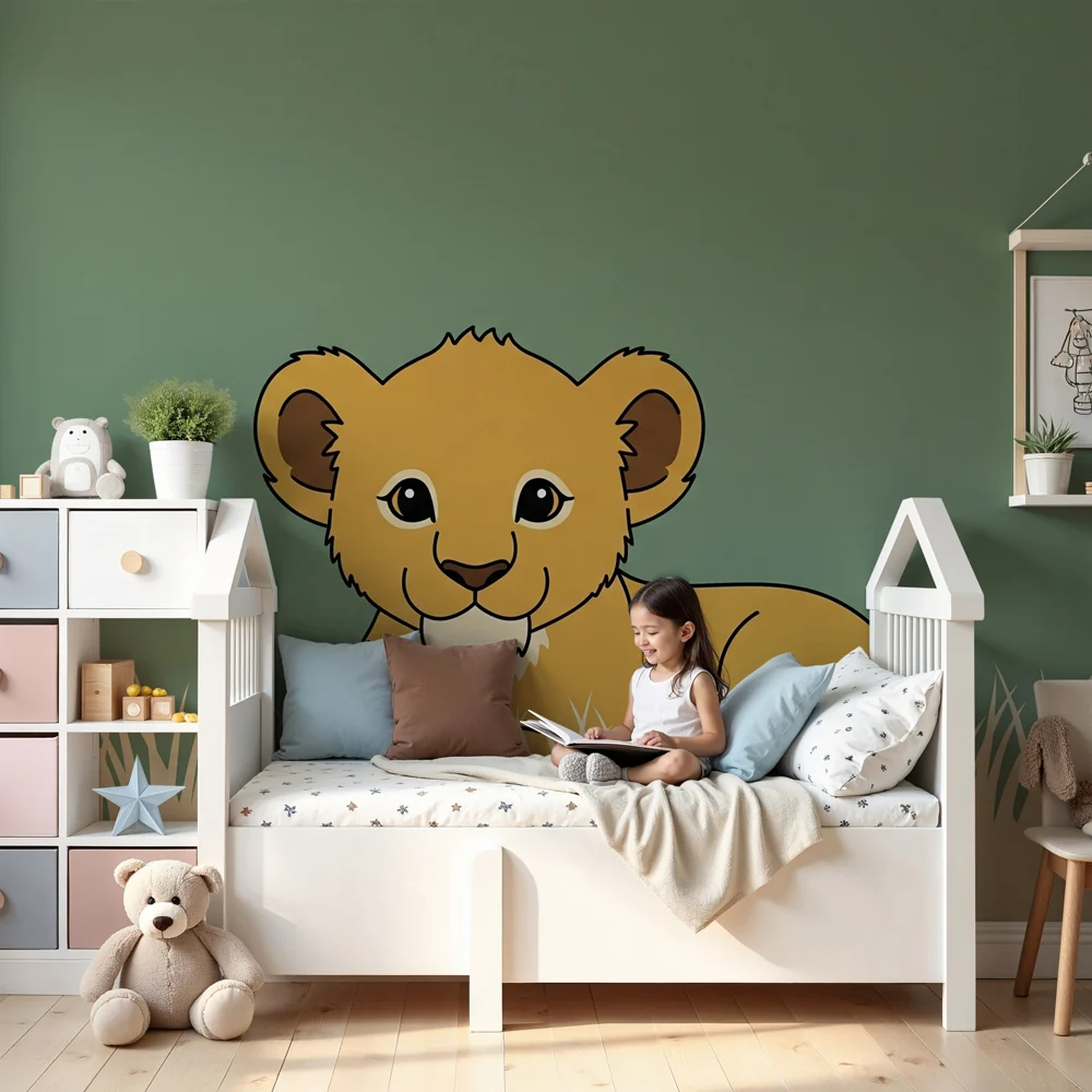 Papier de parede quarto bebê | Pequeno leão na savana