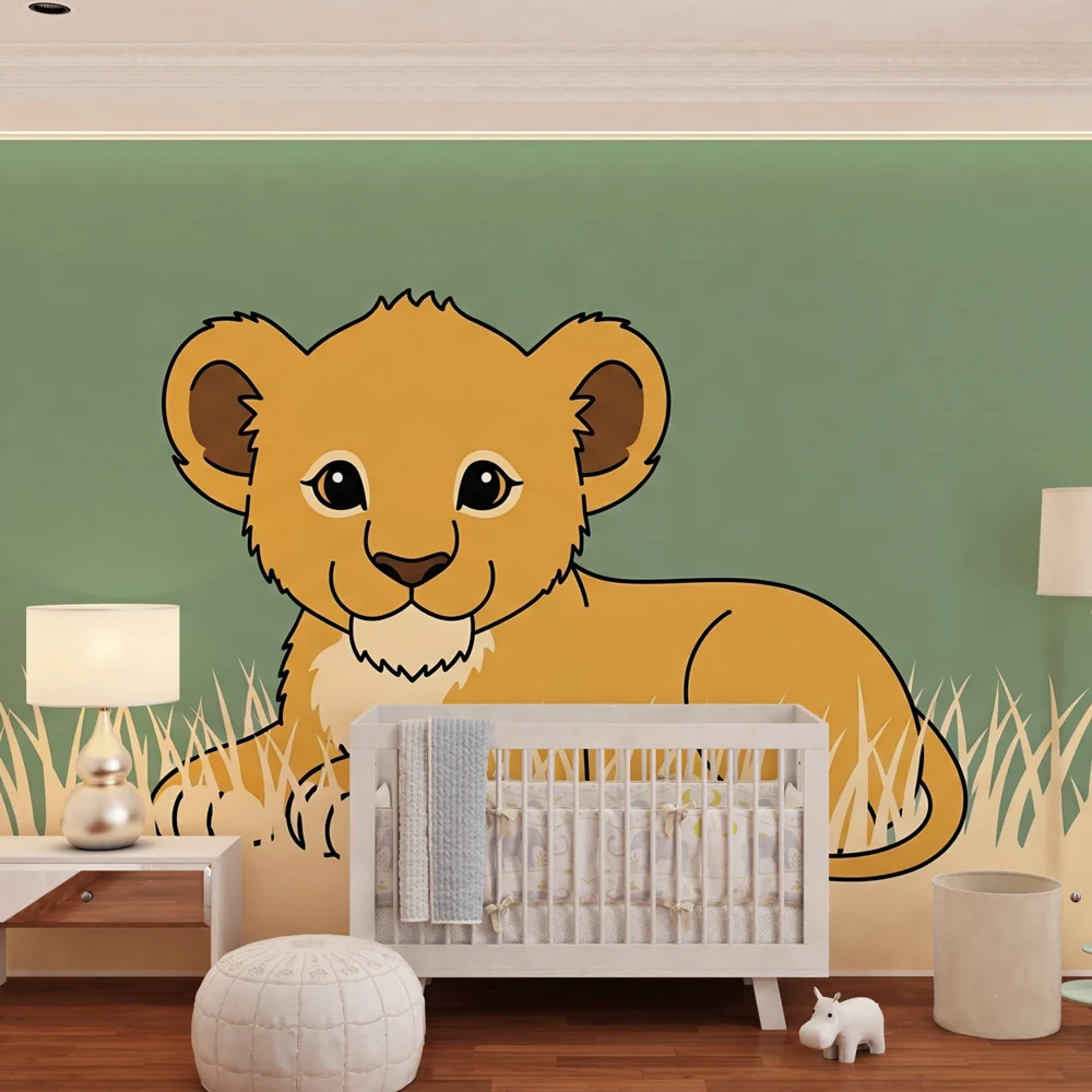 Papier de parede quarto bebê | Pequeno leão na savana
