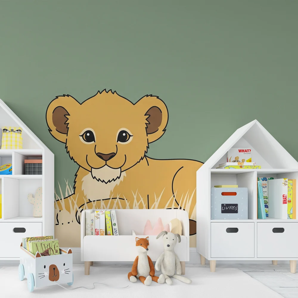 Papier de parede quarto bebê | Pequeno leão na savana