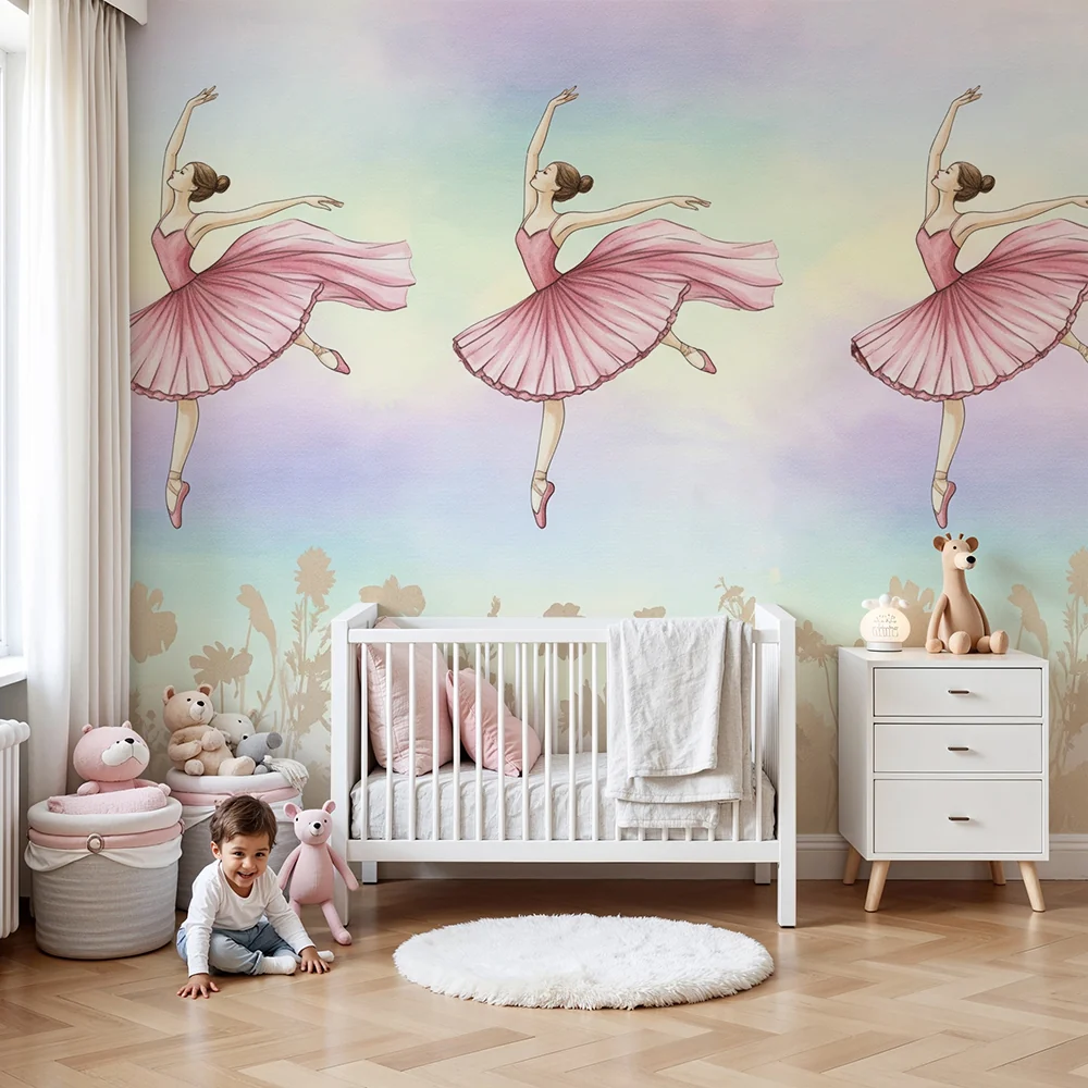Papier de parede quarto bebê | Plesačice u ružičastom tutu i nježnim cvjetovima