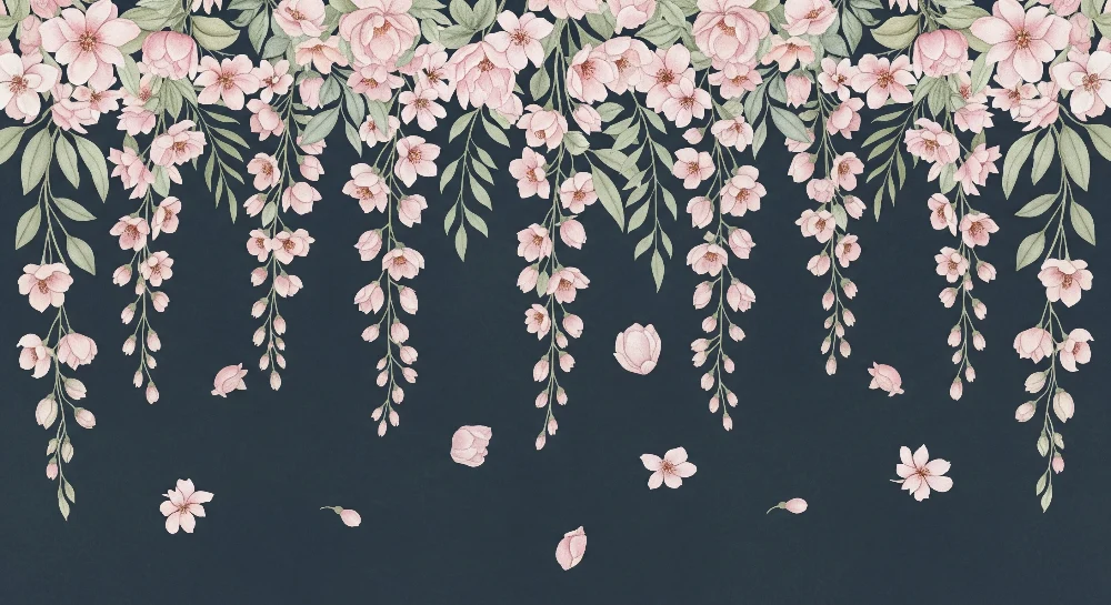Papier de parede quarto bebê | Rosas suspensas em fundo escuro