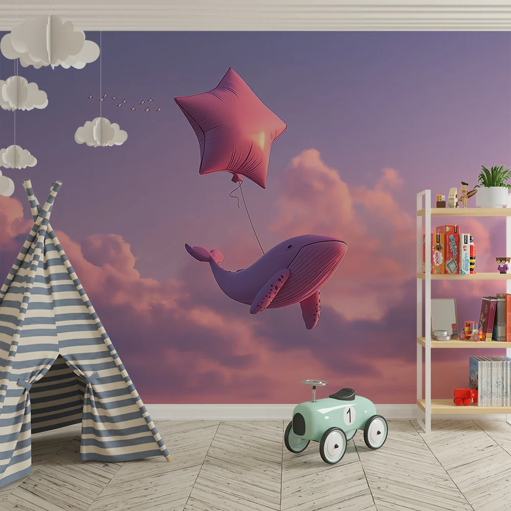 Papier de parede quarto bebê | Ružni kit pluta s zvjezdanim balonom na pastelnom nebu