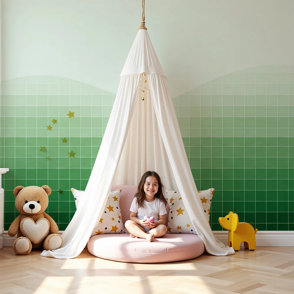 Papier de parede quarto bebê | Suaves ondas verdes e padrões geométricos calmantes