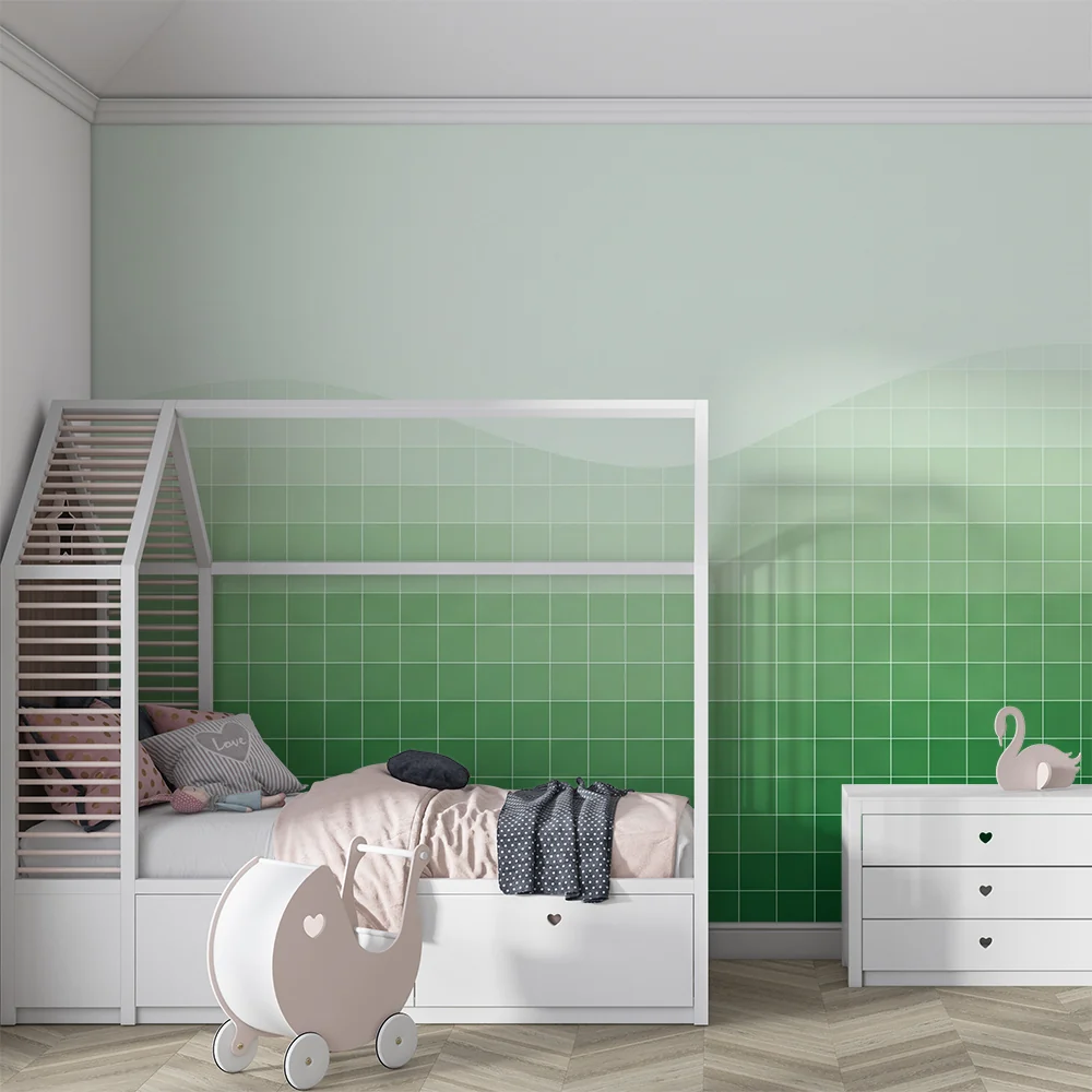 Papier de parede quarto bebê | Suaves ondas verdes e padrões geométricos calmantes
