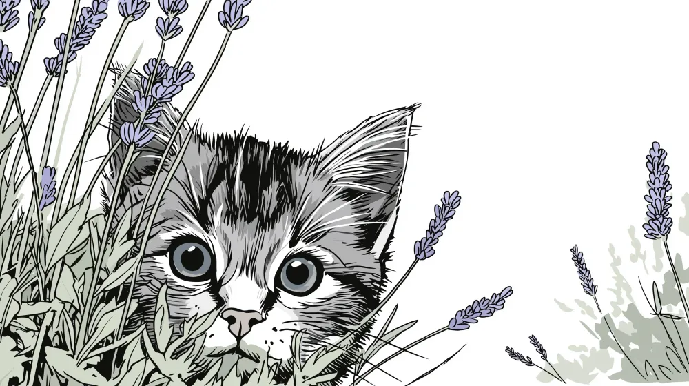 Papier de parede quarto crianç | Gatinho curioso entre as lavandas