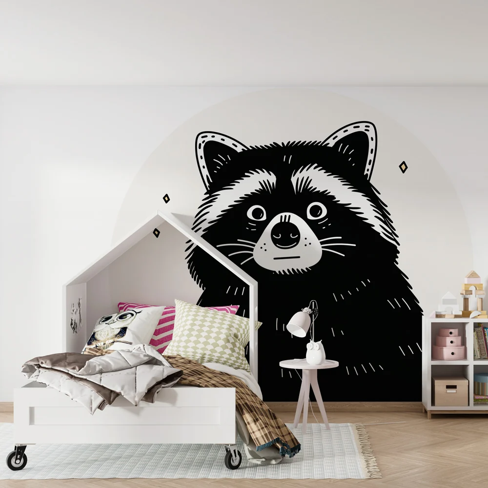 Papier de parede quarto crianç | Guaxinim travesso e natureza suave