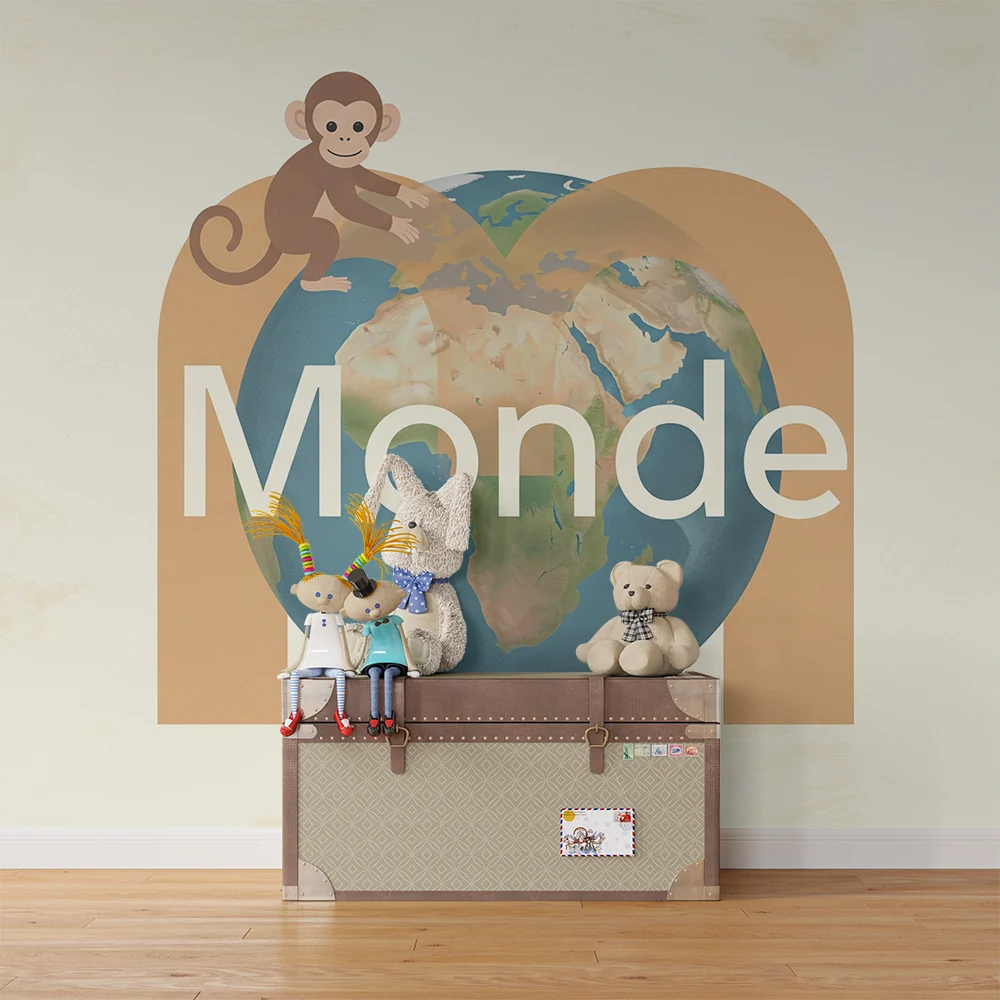 Papier de parede quarto crianç | Meu pequeno macaco e o globo terrestre