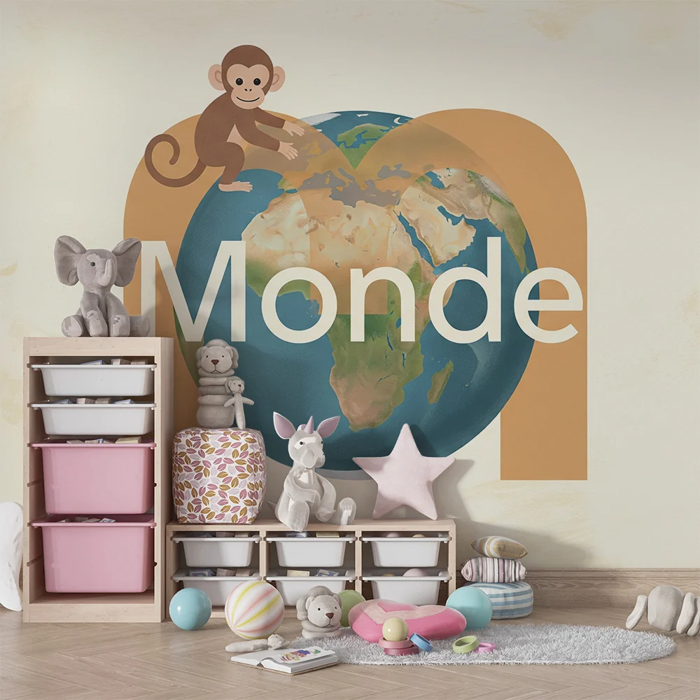 Papier de parede quarto crianç | Meu pequeno macaco e o globo terrestre