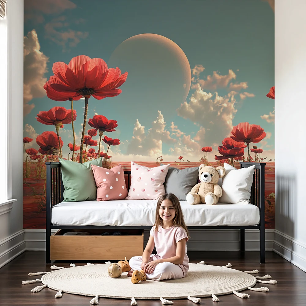 Papier de parede quarto crianç | Sonhar floral vermelho