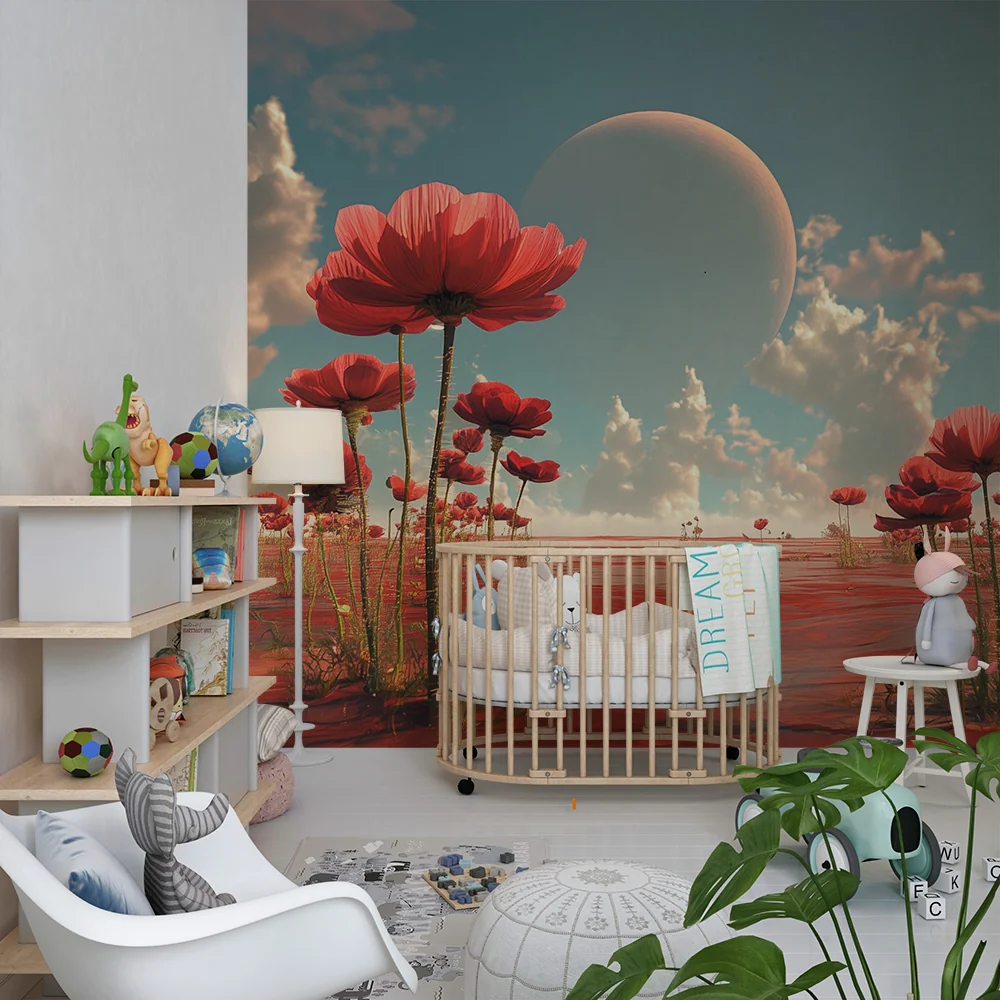 Papier de parede quarto crianç | Sonhar floral vermelho