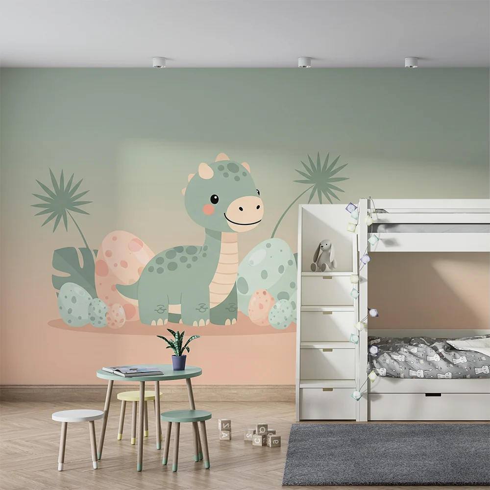Papier de parede soba beba | Mali dinosaurus i šarena jaja u nježnom dekoru