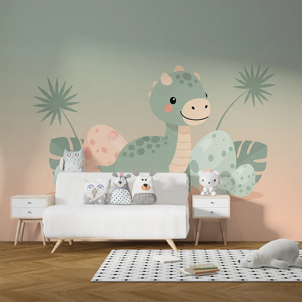 Papier de parede soba beba | Mali dinosaurus i šarena jaja u nježnom dekoru