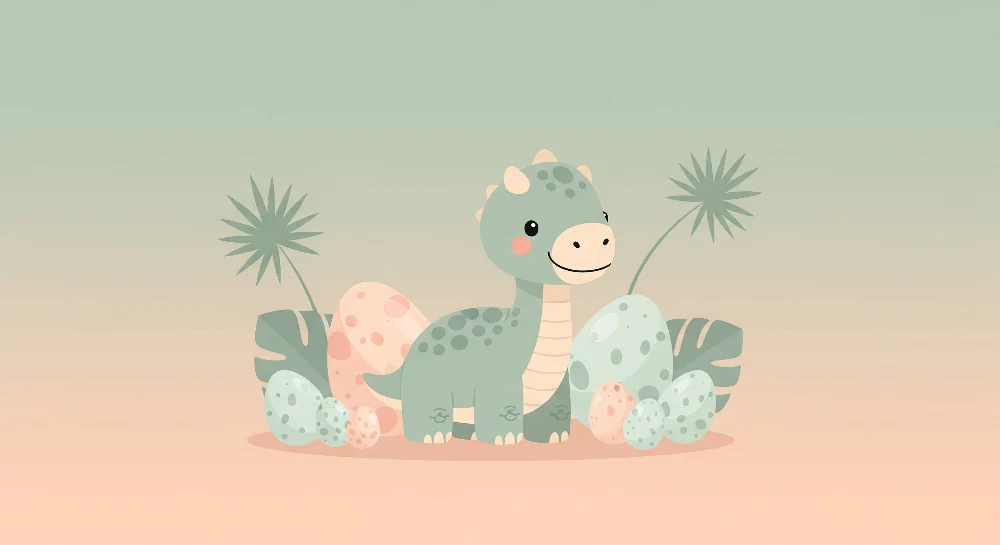Papier de parede soba beba | Mali dinosaurus i šarena jaja u nježnom dekoru