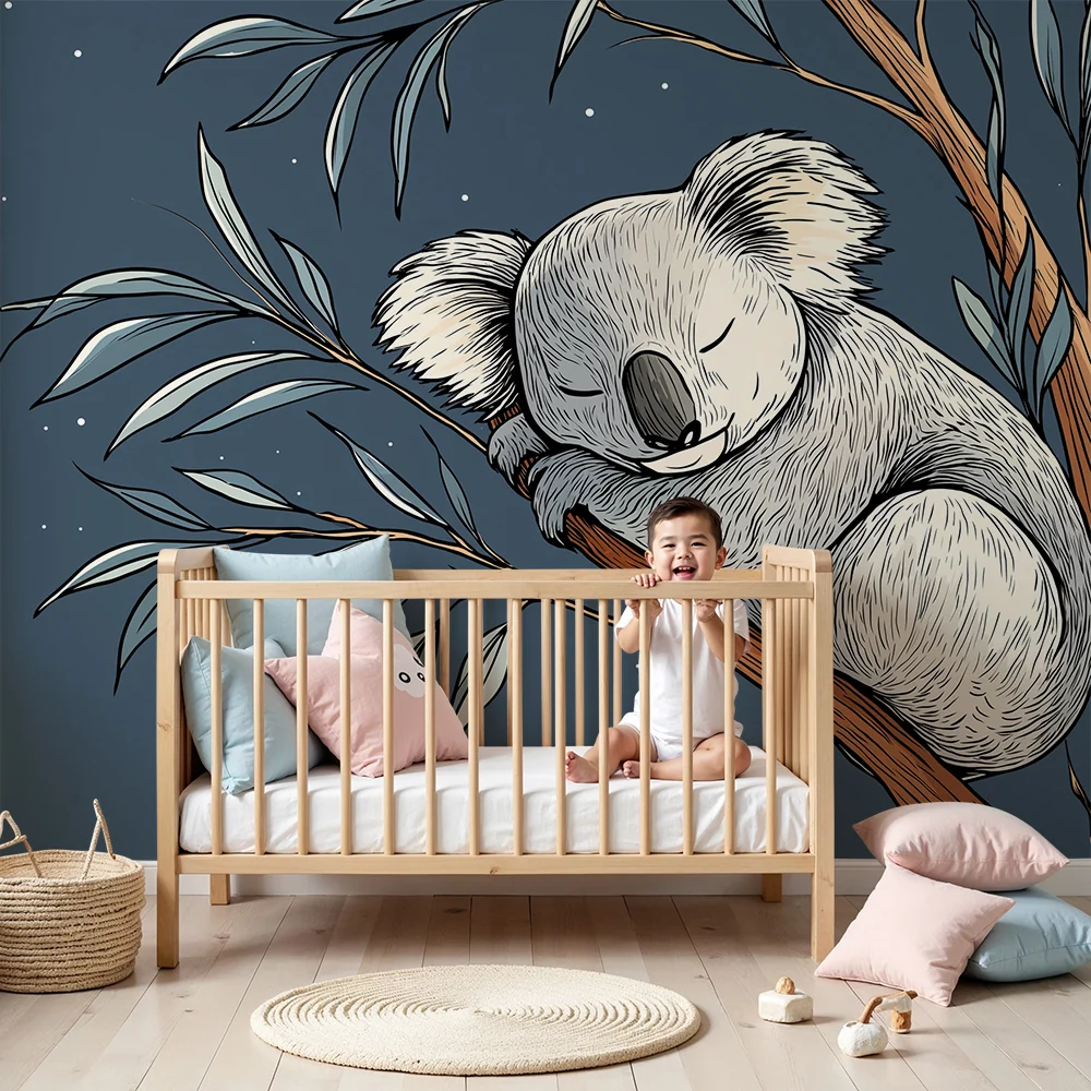 Papier de parede soba beba | Spavajući koala na grani ispod zvjezdane noći