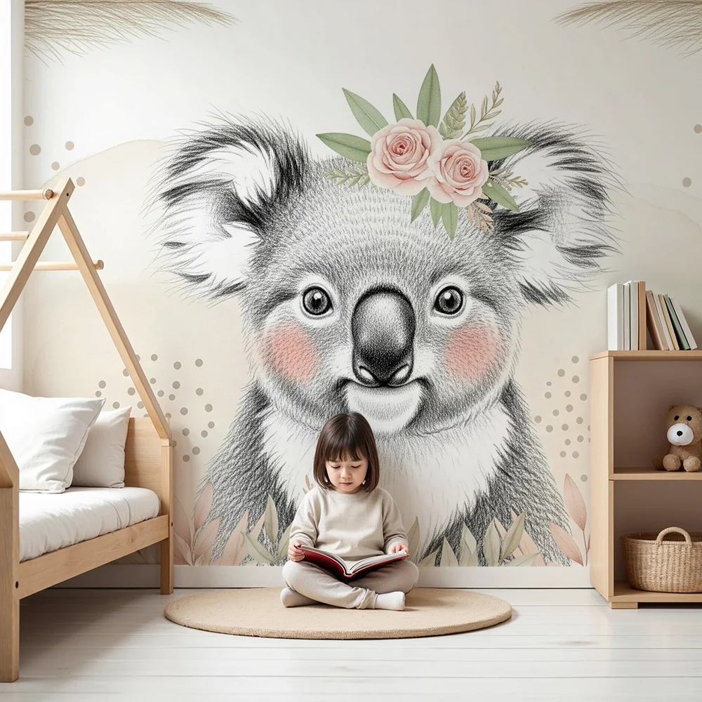 Papier de parede soba za bebe | Preslatki koala s cvijećem