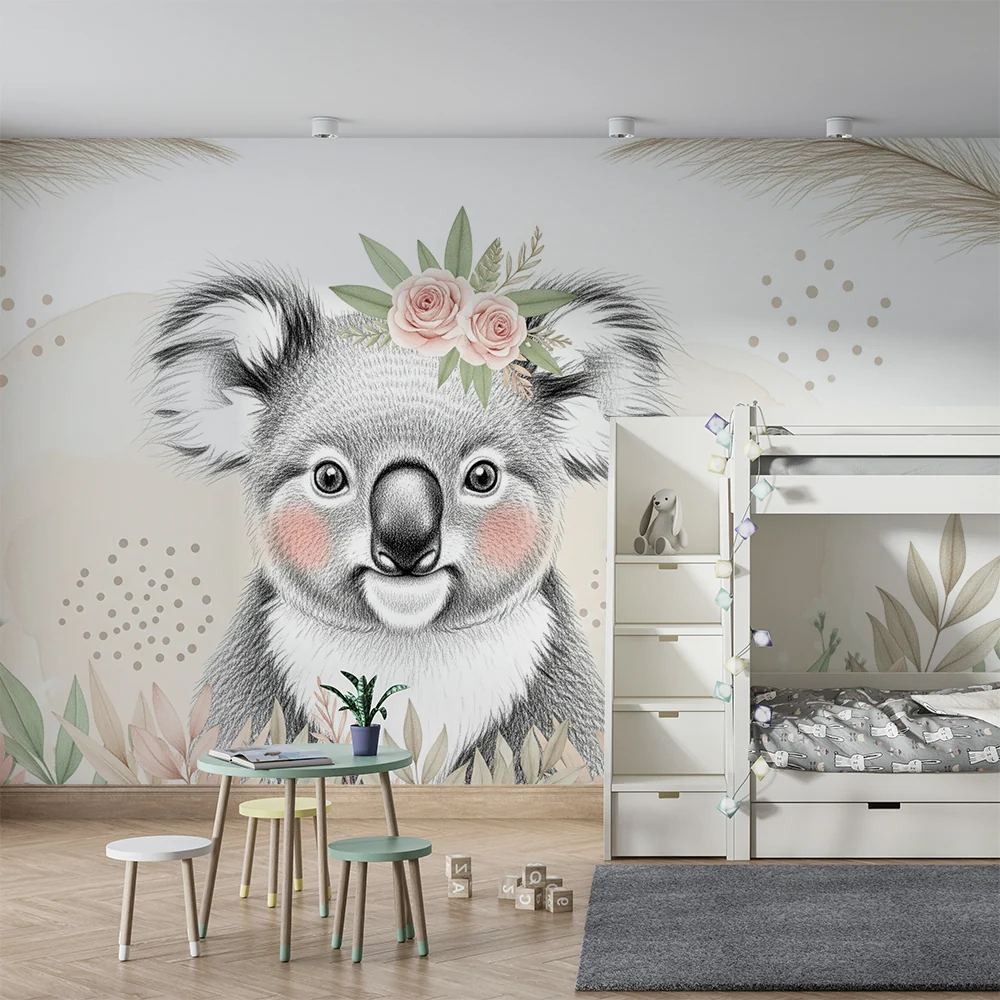 Papier de parede soba za bebe | Preslatki koala s cvijećem