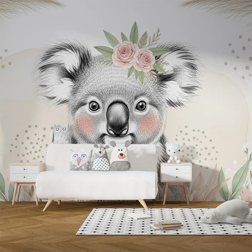Papier de parede soba za bebe | Preslatki koala s cvijećem