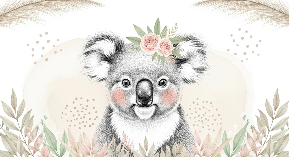 Papier de parede soba za bebe | Preslatki koala s cvijećem