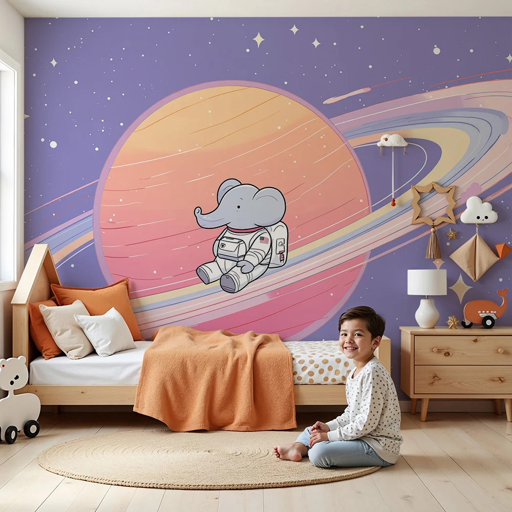 Papier de parede soba bebe | Slon astronaut lebdi oko Saturna