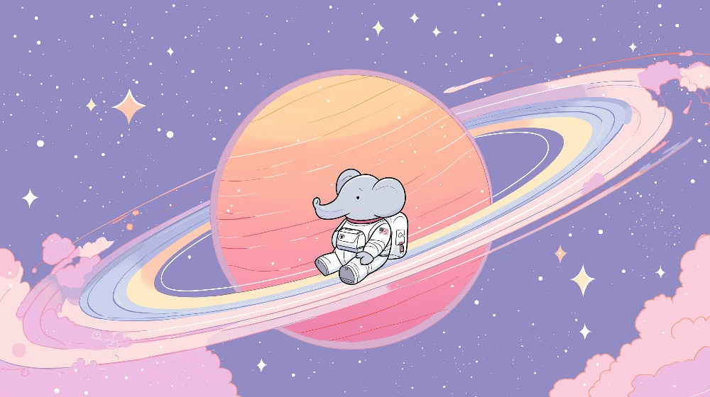 Papier de parede soba bebe | Slon astronaut lebdi oko Saturna