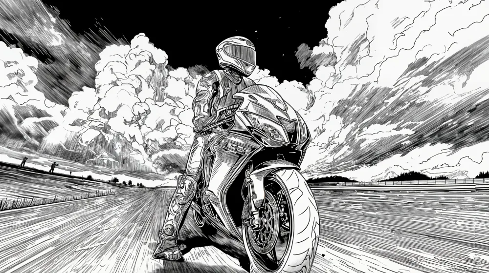 Papier za zid s motociklom | Dinamična crno-bijela scena