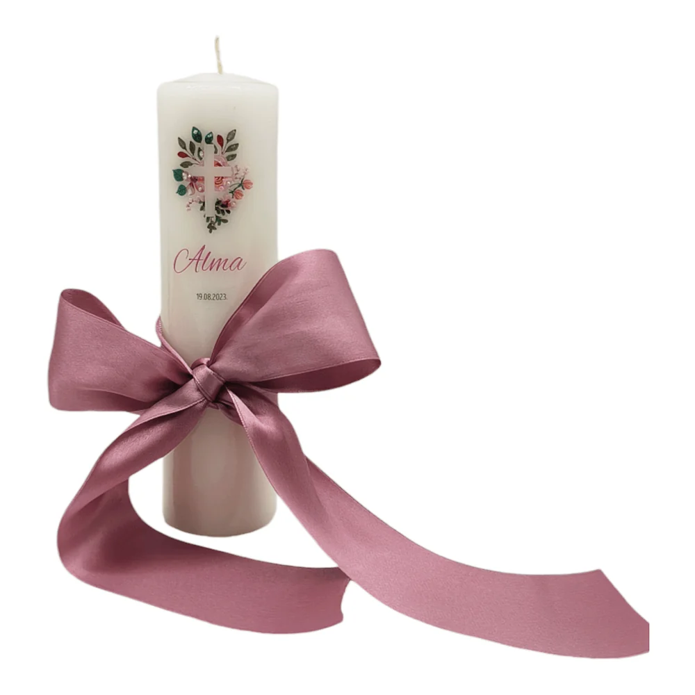 Personalizirana krsna svijeć - roza Š189