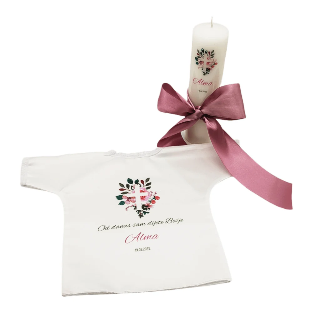 Personalizirana krsna svijeć - roza Š189