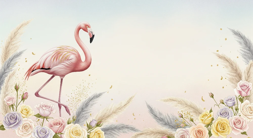 Tapet za bebe | Flamingo ružičaste boje i nježni cvjetovi u pastelnoj atmosferi