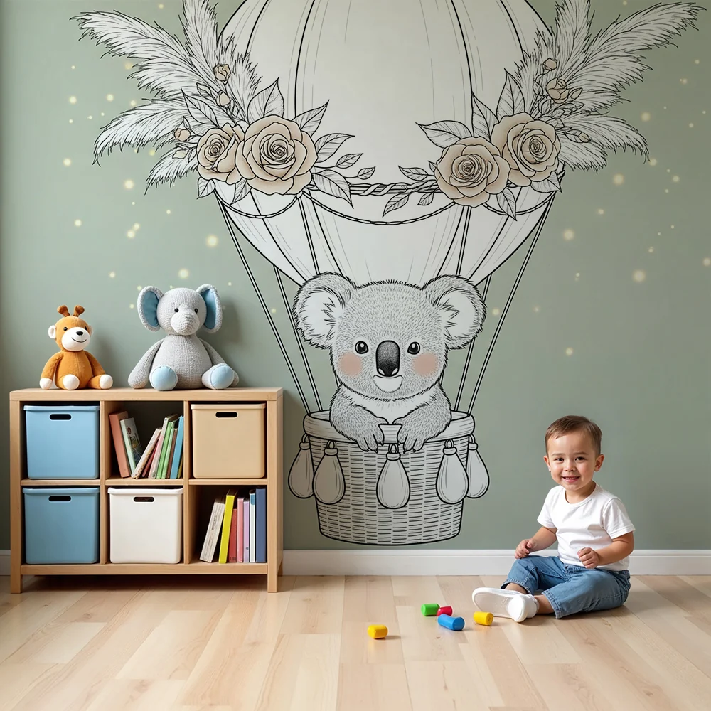 Tapet za bebe sobu | Koala u cvjetnom balonu
