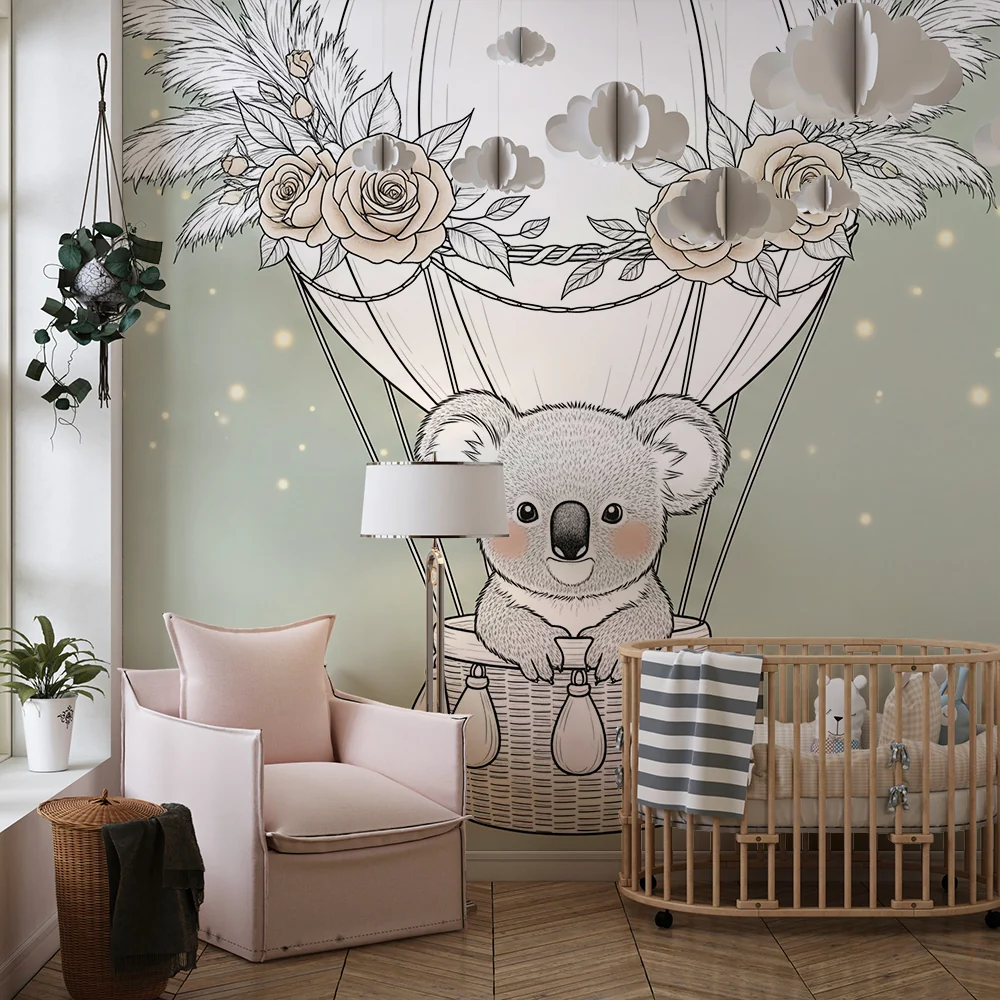 Tapet za bebe sobu | Koala u cvjetnom balonu