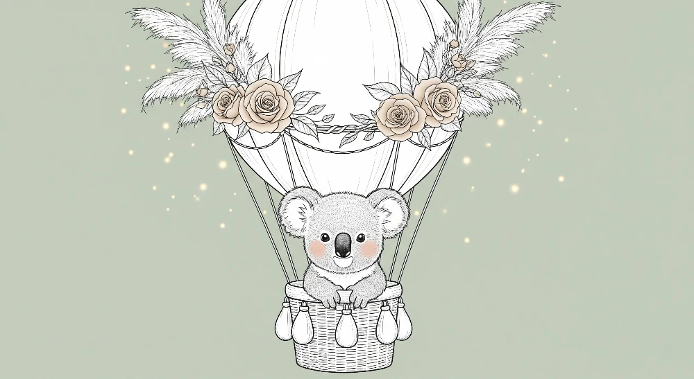 Tapet za bebe sobu | Koala u cvjetnom balonu