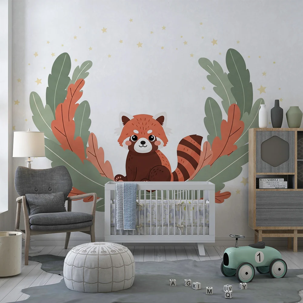 Tapet za bebe sobu | Mali crveni panda u cvjetnom okviru