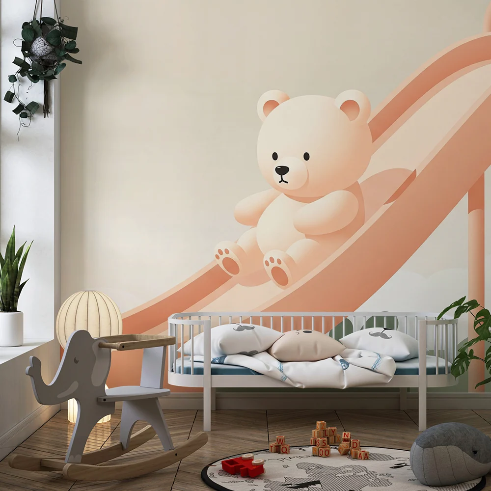 Tapet za bebe sobu | Medvjedić na toboganu u nježnom vrtu