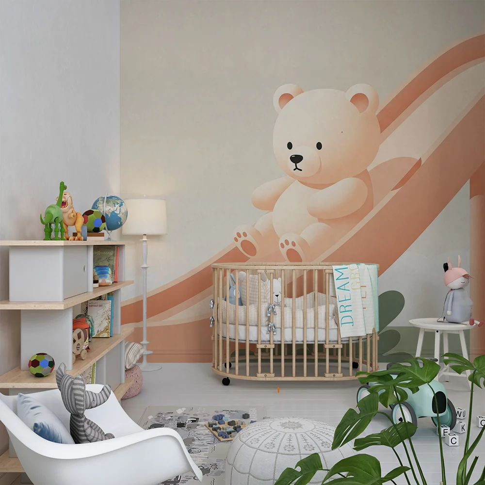 Tapet za bebe sobu | Medvjedić na toboganu u nježnom vrtu