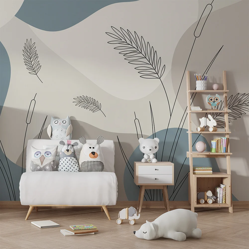 Tapet za bebe sobu | Minimalistički uzorci biljaka na pastelnoj pozadini