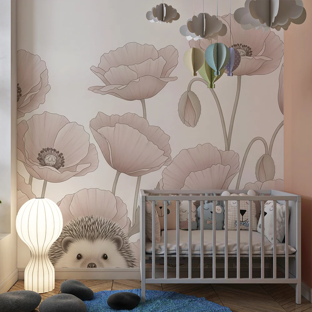 Tapet za bebe sobu | Jež i nježni makovi