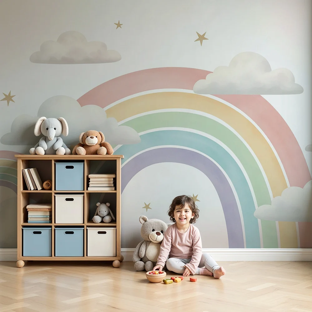Tapet za bebe sobu | Pastelni dugini i mekani oblaci