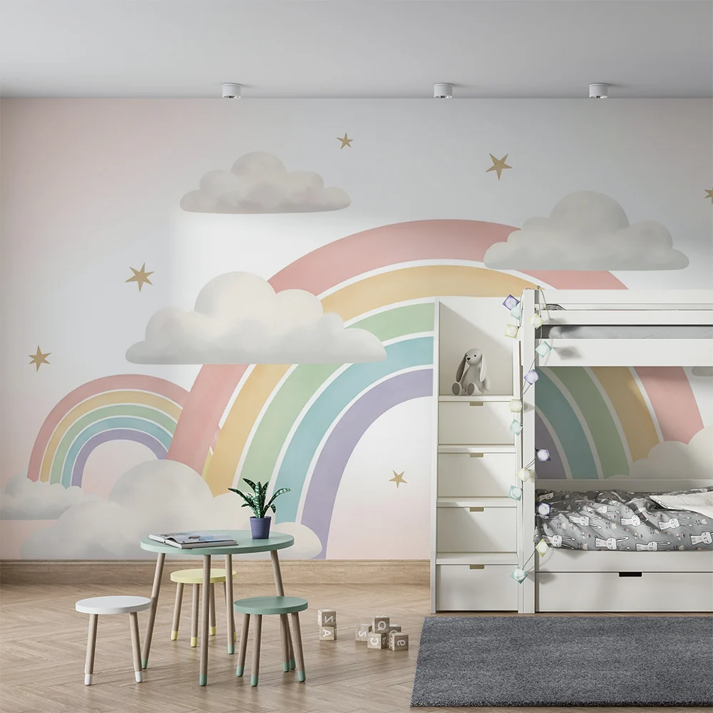 Tapet za bebe sobu | Pastelni dugini i mekani oblaci