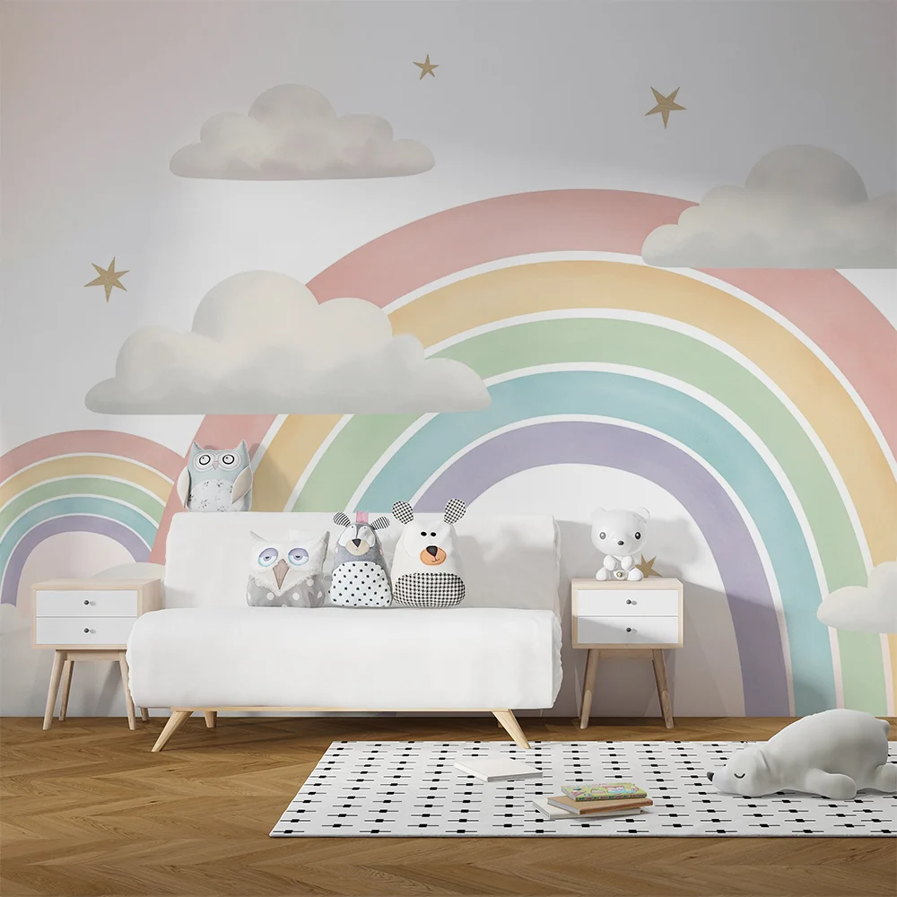 Tapet za bebe sobu | Pastelni dugini i mekani oblaci