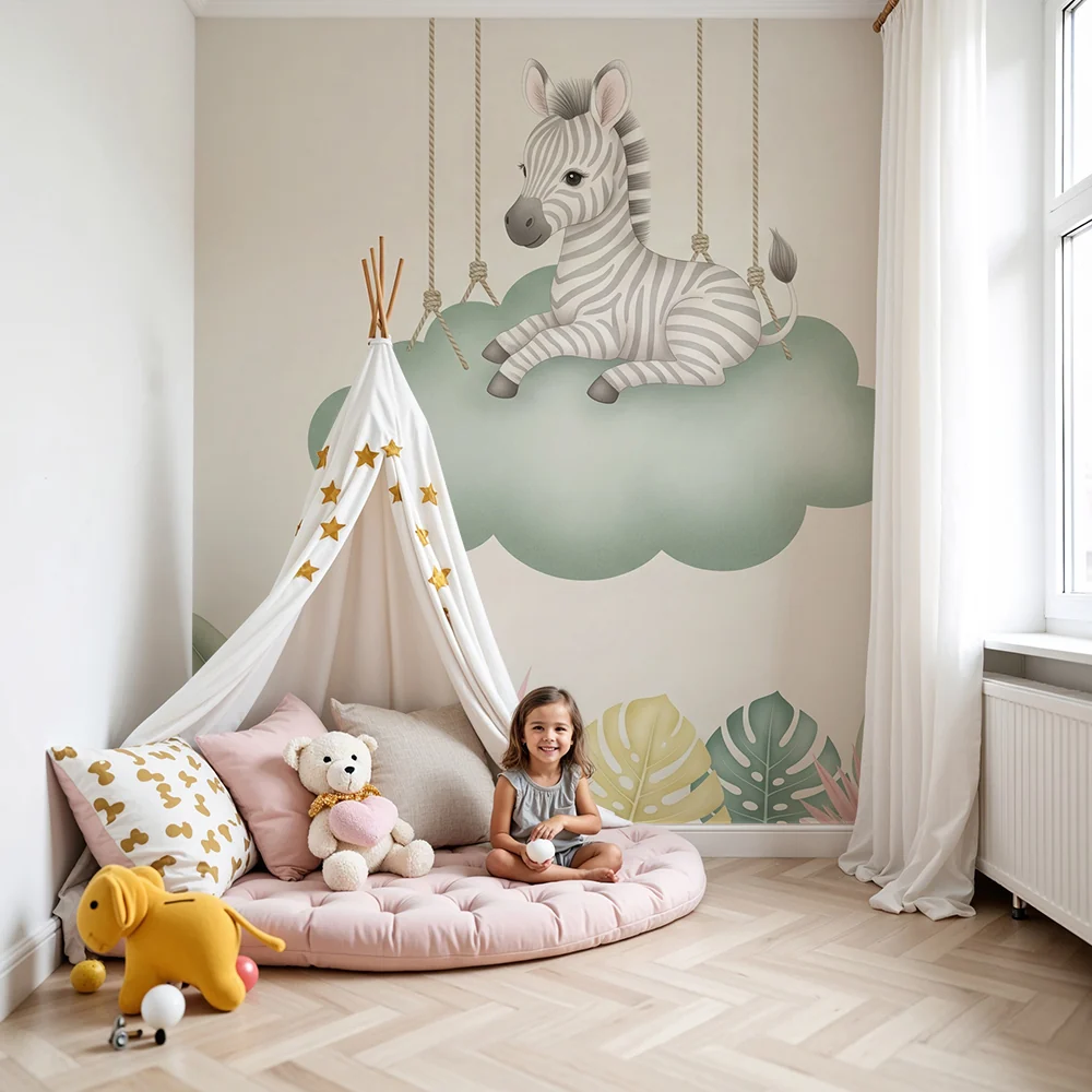 Tapet za bebe | Viseći zebra na oblaku