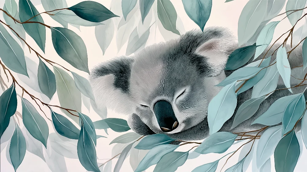 Tapet za dječju sobu | Mirni koala među lišćem