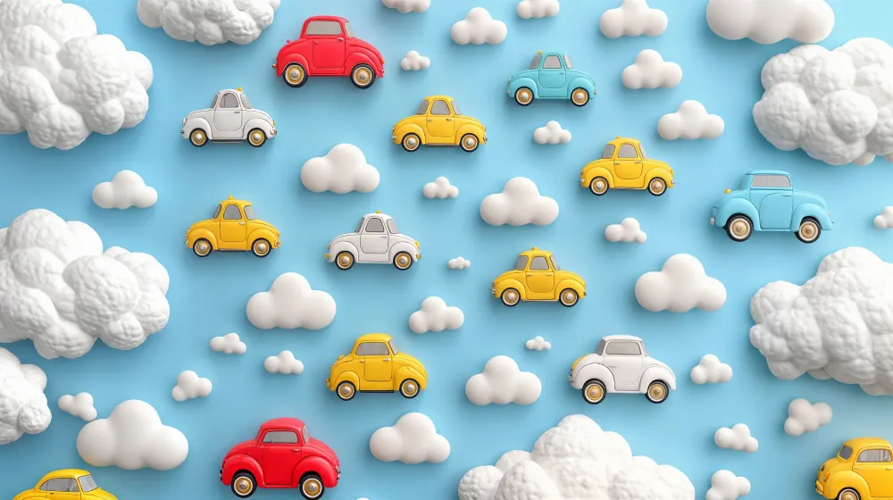 Tapeta s automobilima i oblak | Igrački dizajn za dječju sobu