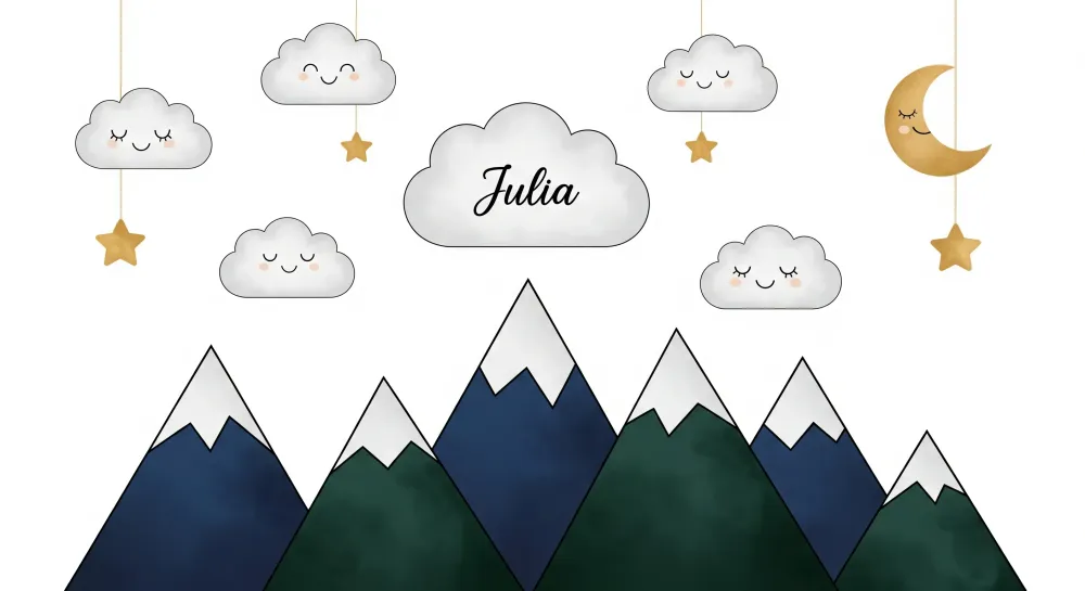Tapete za bebe sobu | Nježne planine i osmijehnuli oblaci Julia