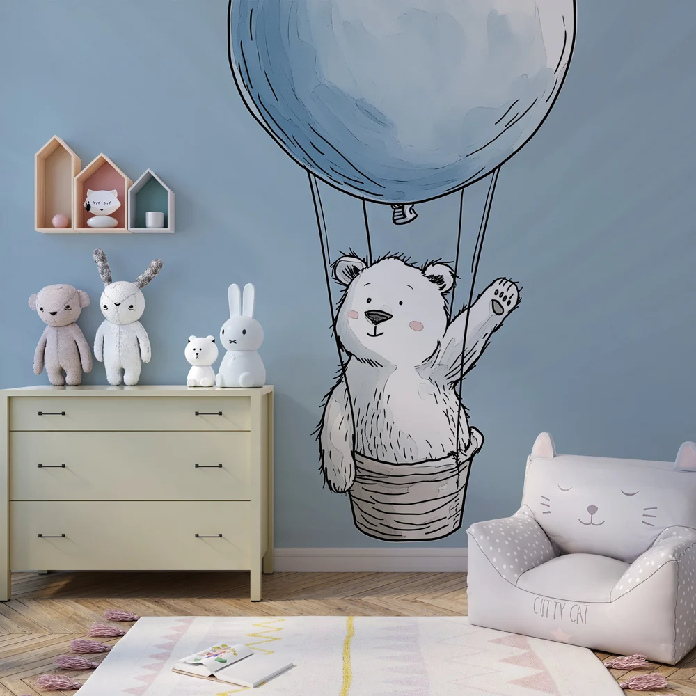 Tapete za dječju sobu | Bijeli medvjed u balonu