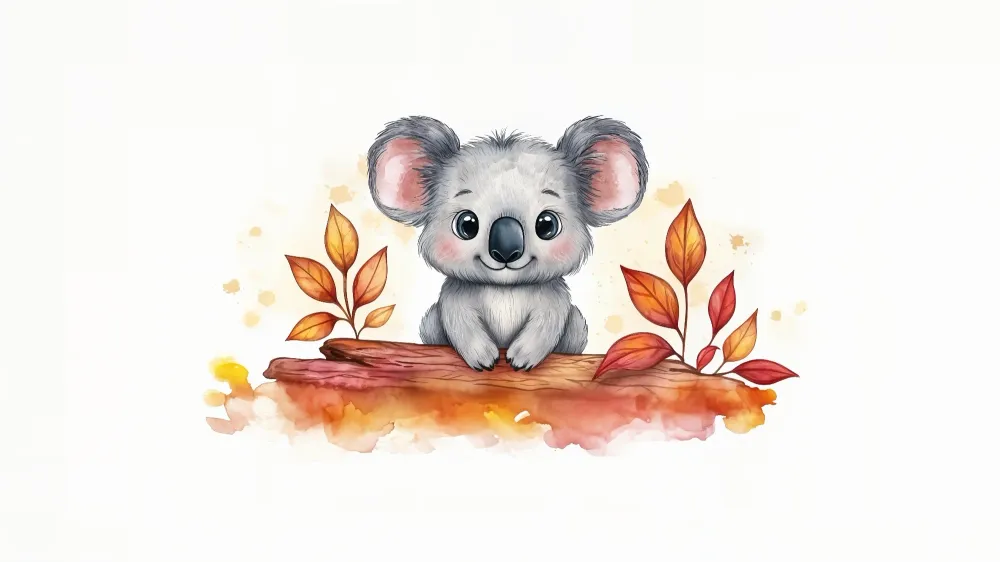 Tapete za dječju sobu | Simpatični koala i jesensko lišće